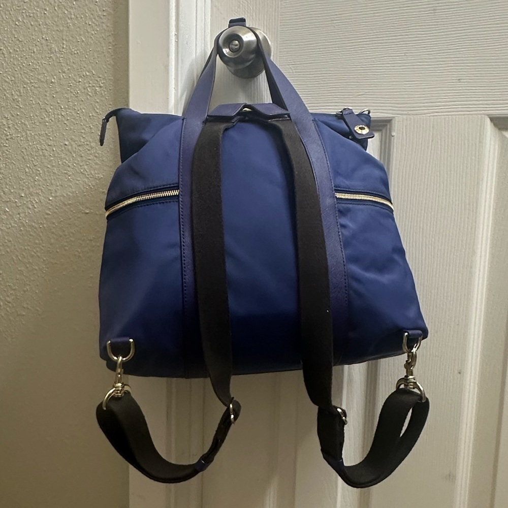 Henri Bendel Jetsetter Convertible Navy Blue Leather Nylon Backpack - Picture 6 of 16